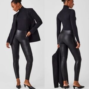 Spanx Faux Leather Moto Shapewear Black Sexy Leggings Size XL
